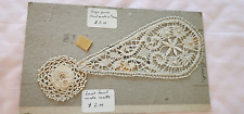 ANTIQUE 2PC HAND MADE FRANCE 2PC CREAM ROSE TEAR DROP SEWING TRIM LACE PIECES picture