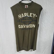 Harley Davidson Graphic Green T Shirt Sz L Sleeveless Cycle World LOGO picture