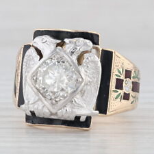 Antique 1.52ct Diamond Scottish Rite Ring 14k Gold Eagle Signet 32nd Degree picture
