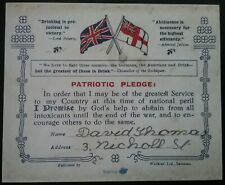 FIRST WORLD WAR VINTAGE PATRIOTIC PLEDGE,  ABSTAIN FROM DRINK , ARMY , MILITARY  picture