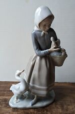 LLADRO #4568 Shepherdress Girl with Goose & Basket of Goslings - picture