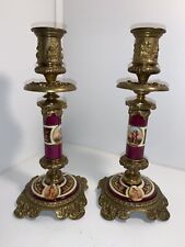 Antique French Sevres Porcelain And Bronze Candle Holder Cherubs picture