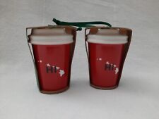 New Pair of Starbucks Christmas Ornaments ~ Hawaii ~ Ceramic Red Cup NIP picture