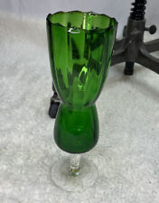 Vintage Green Glass and Pedestal Base Vase Marked Made in Japan HIB Empoli Style picture