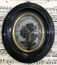 Antique French Mourning Hair Art Domed Glass Oval Wooden Frame Flowers c1880 picture