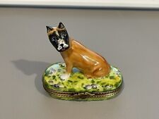 FA LIMOGES FRANCE Vintage Boxer Dog Fawn TRINKET BOX Porcelain Limited 300 / 300 picture
