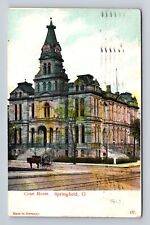 Springfield OH-Ohio Court House Clock Tower Horse Carriage Vintage 1907 Postcard picture