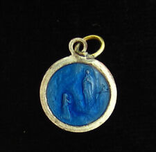Vintage Mary Lourdes Blue Enamel Medal Catholic Petite Medal Small Size picture