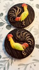 Chalkware Rooster Wall Plaques Set Of 2 1977 Miller Studio Retro Farmhouse 5.5