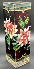 Vintage 10” Joan Baker Designs Hand Painted Stained Glass Poinsettia Vase picture