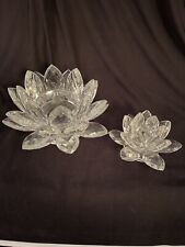 2 pc LOT: SORELLE Clear Crystal Glass Lotus Candle Holders Large 9