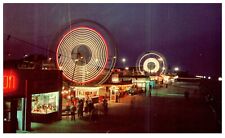 Daytona Beach FL Boardwalk Night Midway People c.1950's Vintage Chrome Postcard picture