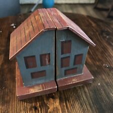 Handmade Book Ends Houses Really Nice Solid Wood Hand Painted picture