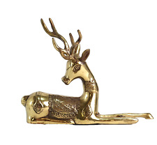Vintage Solid Brass Ornate Seated Deer Sculpture Hollywood Regency MCM 7