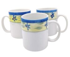 Vintage Totally Today 3 Coffee Mugs Lot White Yellow Blue Flowers Green Leaves picture