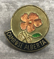 Vintage Camrose Alberta Canada Wild Rose Lapel Hat Jacket Vest Bag Souvenir Pin picture