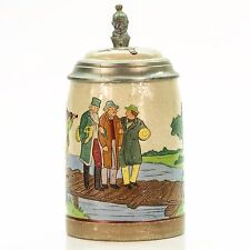 Marzi & Remy Antique Lidded Mug German Etched Beer Stein - Traveling Musicians picture