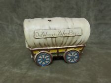 Circa 1920's Chalkware Out Where The West Begins Covered Wagon Lamp Base picture