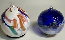 2 Zorza Polish Blown Art Glass Ball Ornaments  3.5