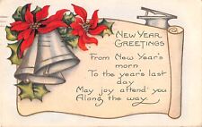1929 Art Deco Whitney New Year Motto PC-Poinsettias, Bells, Sundial by a Scroll picture