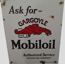 sign porcelain vintage GARGOYLE MOBILOIL Vacuum Oil Company picture