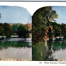 c1900s Frankfort, Germany Stereo Card Palm Garden Lake Bridge Litho Photo V12 picture