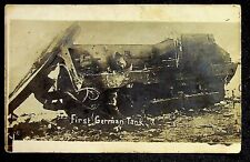 First German Tank Destroyed RPPC Real Photo Postcard WWI  picture