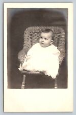 RPPC Adorable Baby Sitting In Chair For Studio Photo Shot VINTAGE Postcard picture
