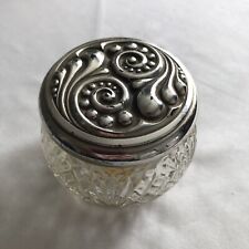 Vintage Avon Rich Moisture Cream Pressed Glass Jar Silver Tone Embossed Lid VTG picture