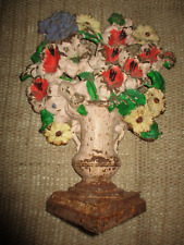 Vtg antique  Cast Iron Door Stop Basket of Flowers Bouquet Cottage Granny Decor picture