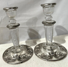 Martinsville (?) Glass Candle stick Holder W Silver Overlay 7