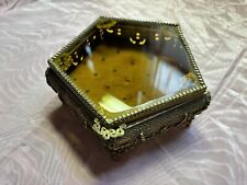 Antique Ormolu Amber Glass Jewelry Casket Box picture