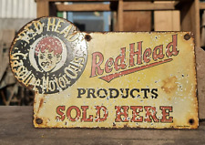 Vintage Old Antique Very Rare Red Head Gasoline Motor Oil Enamel Sign Board picture