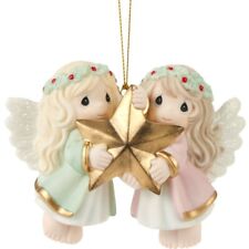 ✿ New PRECIOUS MOMENTS Christmas Ornament TWIN SISTERS ANGEL Golden Star Decor picture