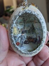 Vintage Handmade Real Eggshell Diorama Ornaments Christmas Winter Man Village  picture