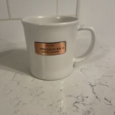 2010 STARBUCKS COFFEE White Ceramic Copper Plate Logo EST 1971 Mug Cup 16oz picture