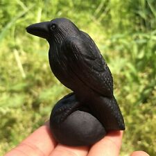 Hand Carved Black Obsidian Crow Crystal Carving Healing Home Garden Decoration picture