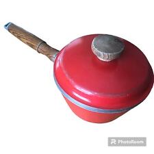 Vintage Red Cast Aluminum 1 Qt Saucepan and Lid Montgomery Ward Wood Handle  picture