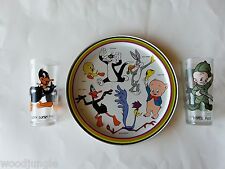 VINTAGE LOONEY TUNES TIN TRAY GLASS ELMER FUDD DAFFY DUCK BUGS BUNNY ROAD RUNNER picture