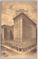 Iowa~Hotel Fort Des Moines Sketch Art~Manager Joseph Whalen~Vintage Postcard picture
