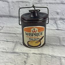 VINTAGE 70's WISPRIDE BROWN STONEWARE CHEESE CROCK WITH WIRE BALE AND STICKER picture