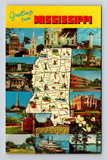 Pictorial Tourist Map Multi-View Greetings From State Mississippi MS Postcard picture