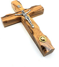 Zuluf Catholic Cross Crucifix with Holy Land Stone for Wall Christian Olive Wood picture