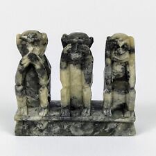 Stone Japanese Wise Monkeys Hear No See No Speak No Evil Carved Soapstone Stand picture
