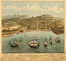 Vintage 1884 Map VIEW OF SAN FRANCISCO CALIFORNIA USA POSTER PRINT WALL DECOR picture