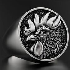 Rooster Cock bird Chicken Signet Ring oxidized 925 silver rider biker gift  picture