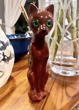 Rare MCM Vintage Slender Cat Figurine with Large Green Gem Eyes | Perfection |6” picture