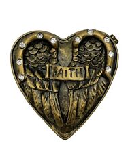 Cracker Barrel Trinket Box Pewter Heart Angel Wings Faith Jeweled Hinged Enamel picture