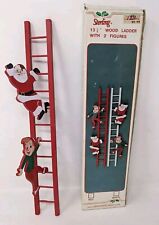 Vintage Christmas Decoration by Sterling 13.5” Wood Ladder Santa Claus & Elf picture