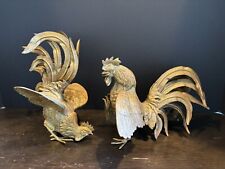 Brass Fighting Rooster Vtg Pair picture